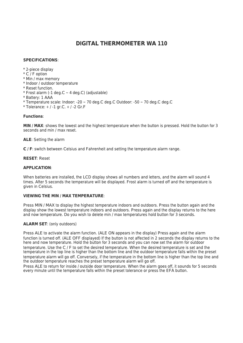 Page 1 de la notice Manuel utilisateur Ventus WA110