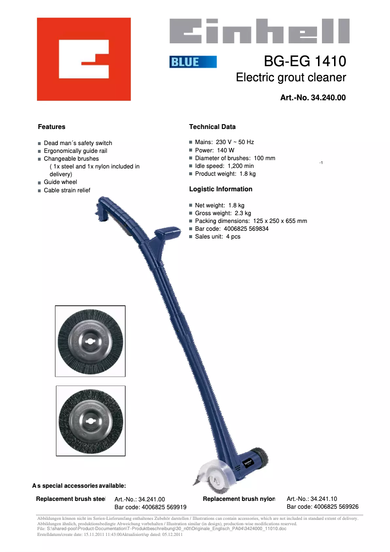 First page image of the manual for BG-EG 1410