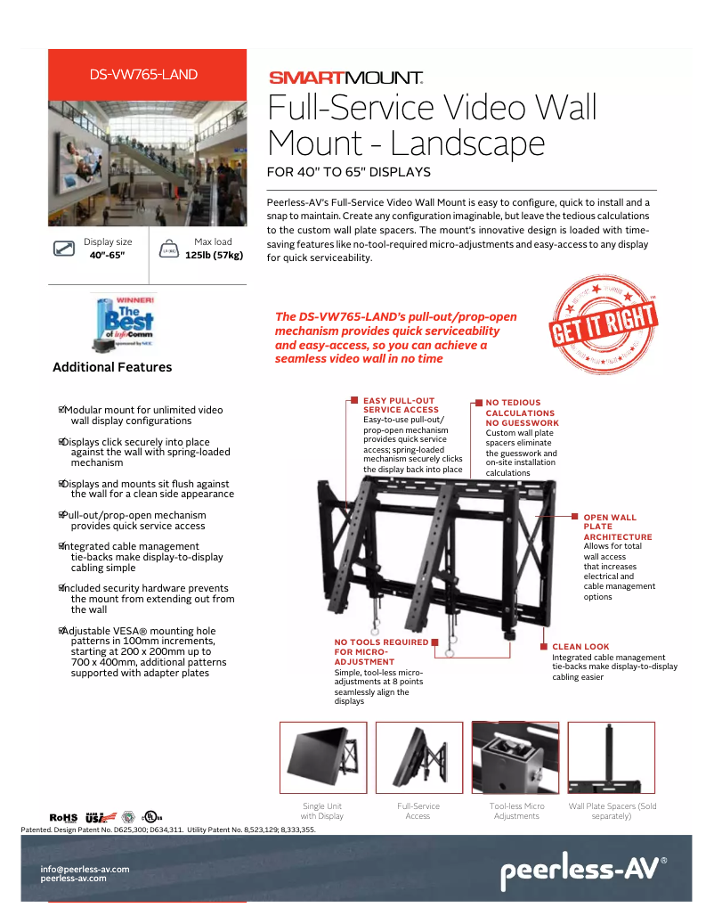 Page 1 of the manual User Manual Peerless-AV DS-VW765-LAND