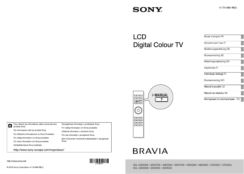First page image of the manual for Bravia KDL-46HX705