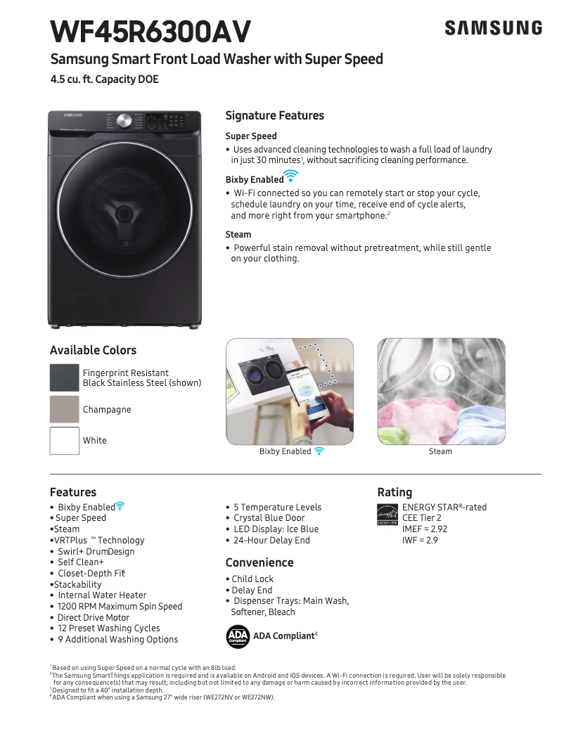 Page 1 of the manual Technical Sheet Samsung WF45R6300AC