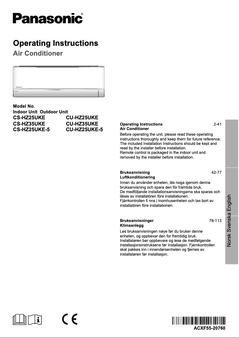 First page image of the manual for CS-HZ35UKE