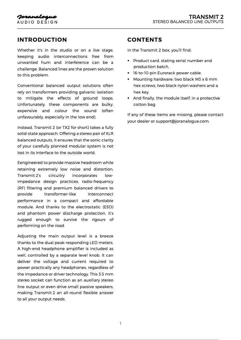 First page image of the manual for Transmit 2