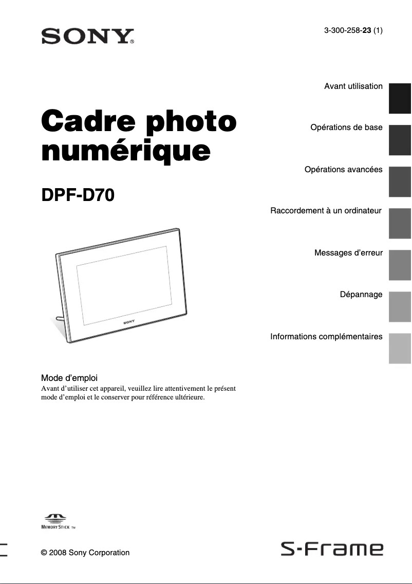 First page image of the manual for DPF-D70