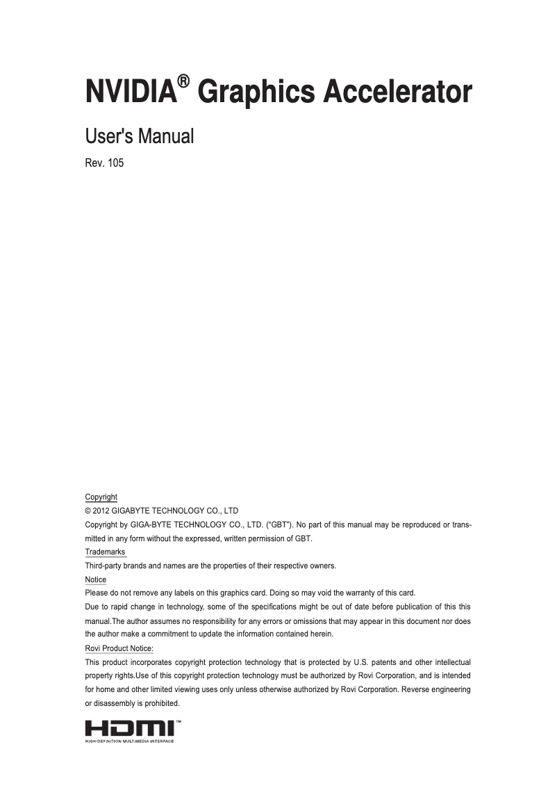 Page 1 of the manual User Manual Gigabyte GV-N56GUD-1GI