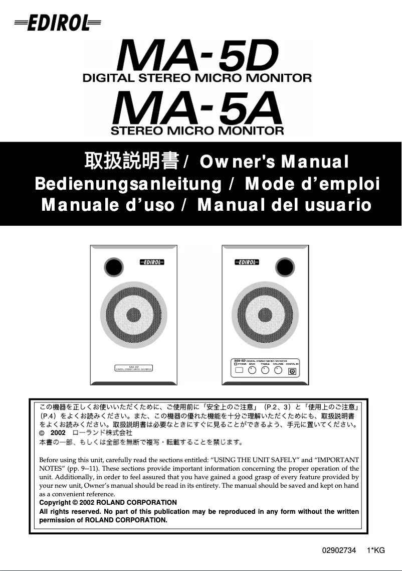 Page 1 of the manual User Manual Roland MA-5D