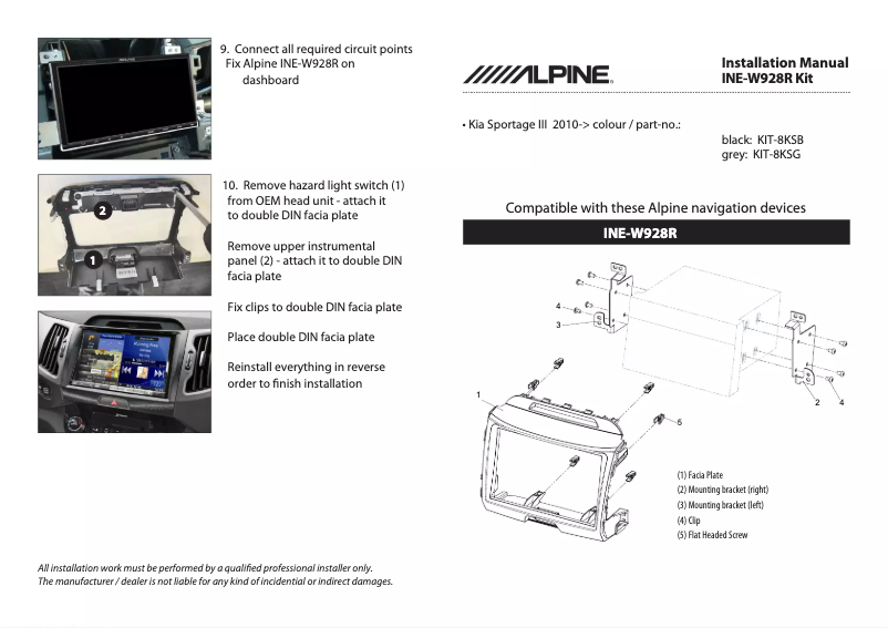 Page 1 of the manual User Manual Alpine KIT-8KSB