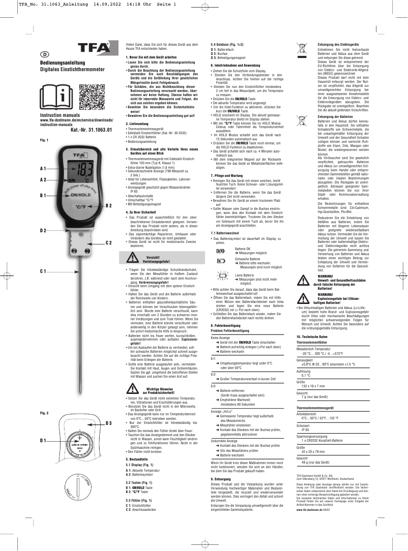 Image de la première page du manuel de l'appareil 31.1063.01