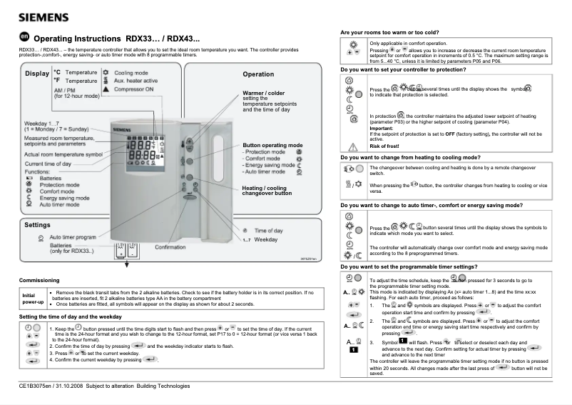 Page 1 of the manual User Manual Siemens RDX43