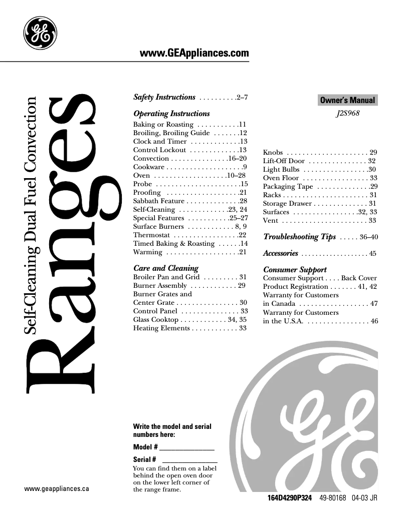 First page image of the manual for J2S968SHSS