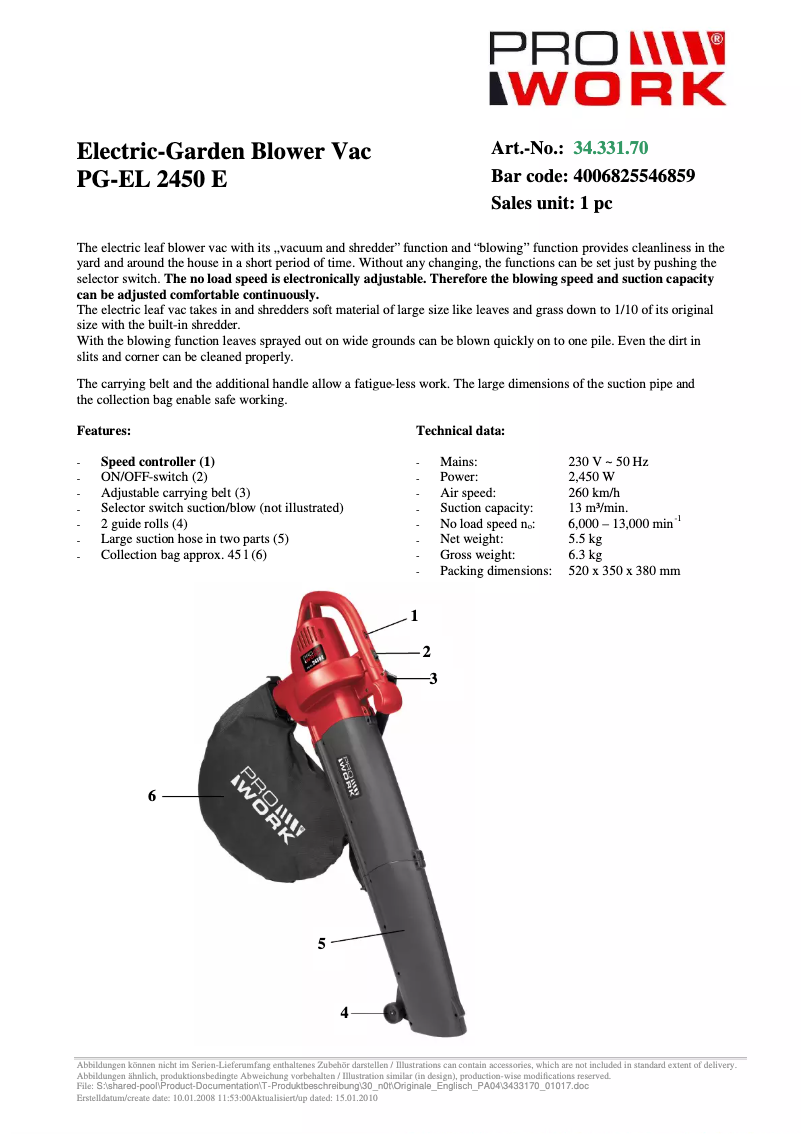 First page image of the manual for PG-EL 2450 E