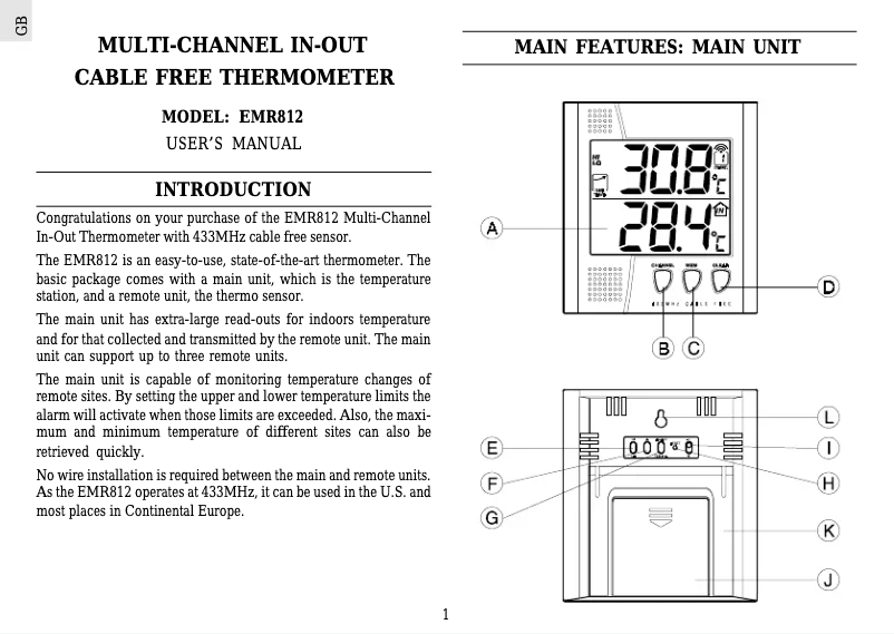 Page 1 of the manual User Manual Oregon Scientific EMR812