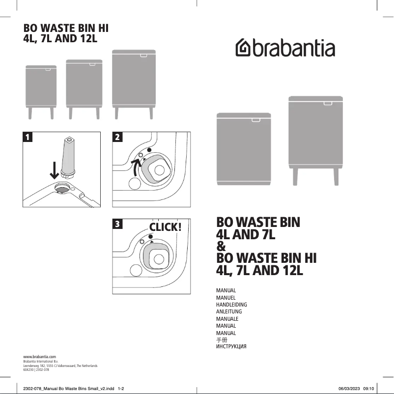 Page 1 de la notice Manuel utilisateur Brabantia Bo Waste Bin Hi
