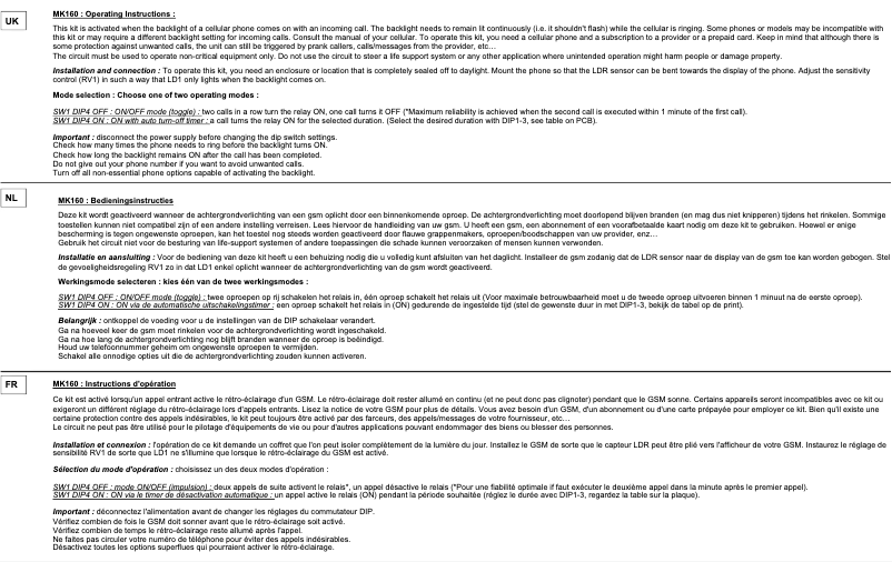 Page 1 of the manual User Manual Velleman MK160