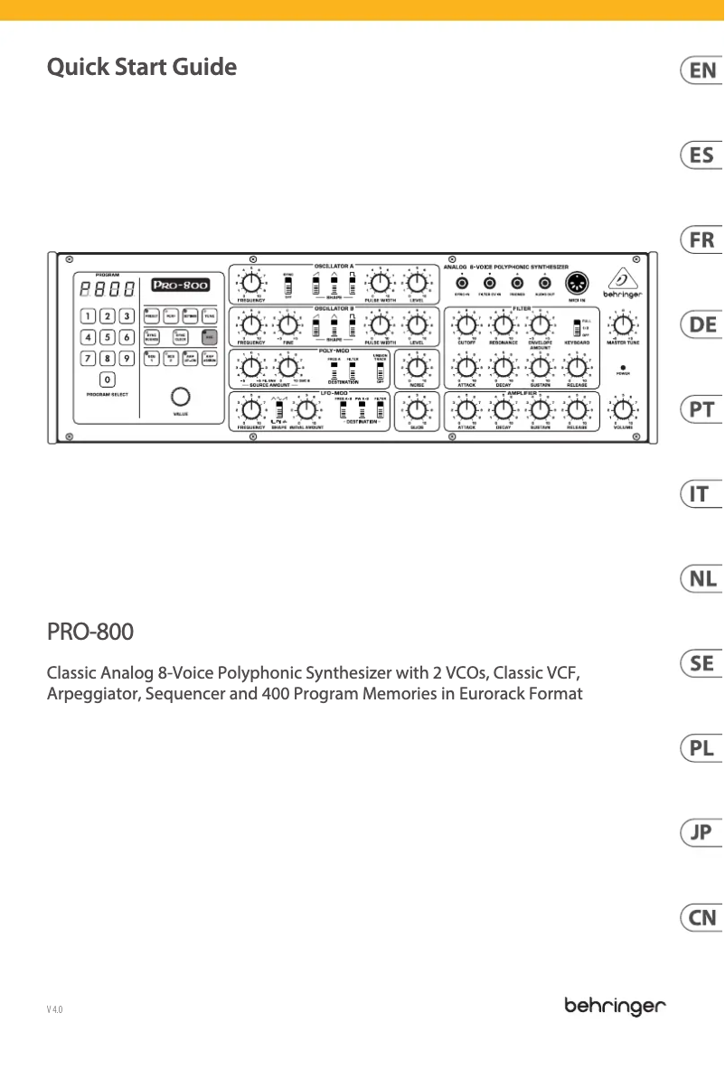 Page 1 of the manual User Manual Behringer PRO-800