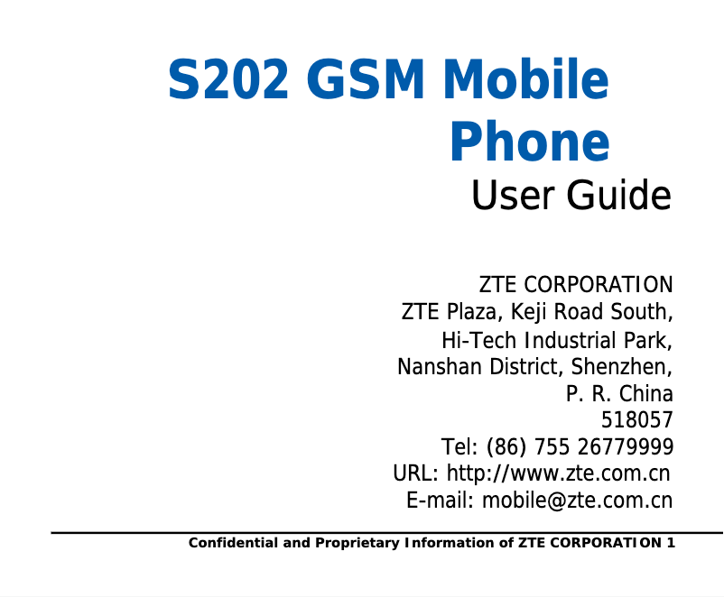 Page 1 of the manual User Manual ZTE S-202