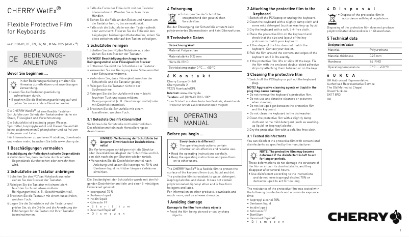 First page image of the manual for WetEx