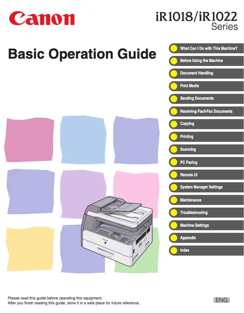 Page 1 of the manual User Manual Canon imageRUNNER 1018