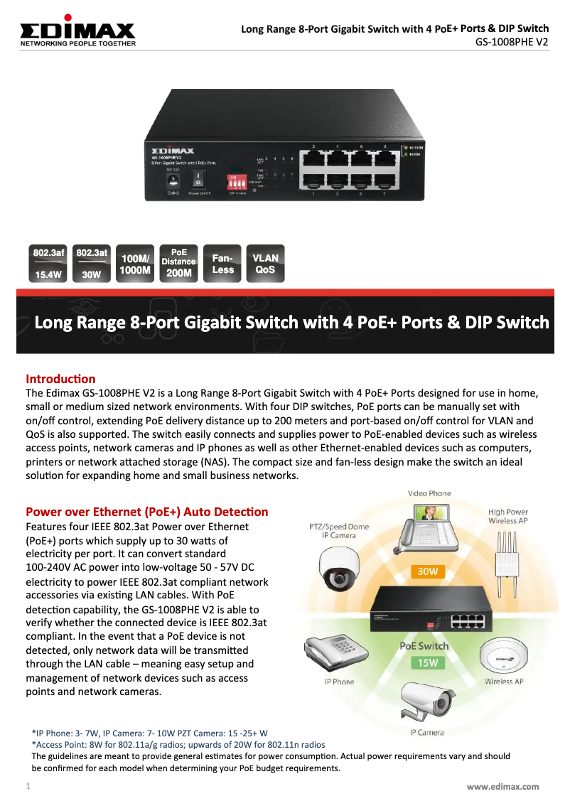 First page image of the manual for GS-1008PHE V2