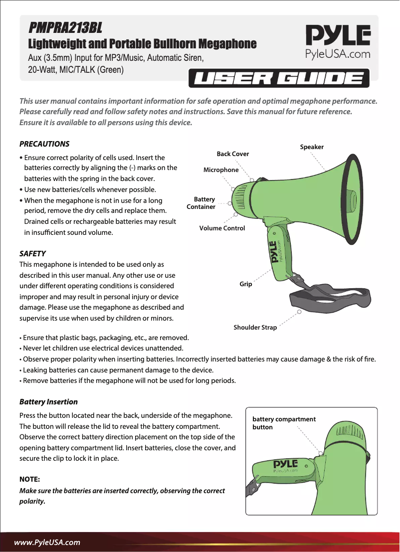 First page image of the manual for PMPRA213GR