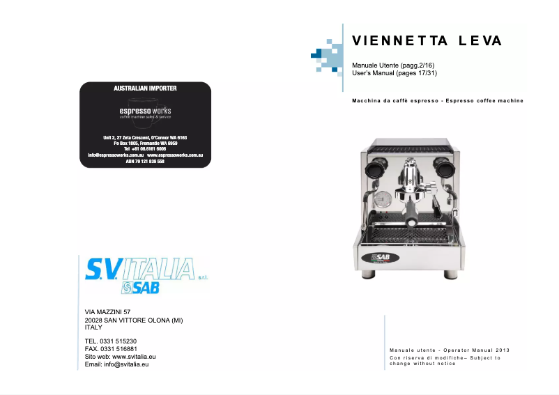 First page image of the manual for Vienetta Levetta