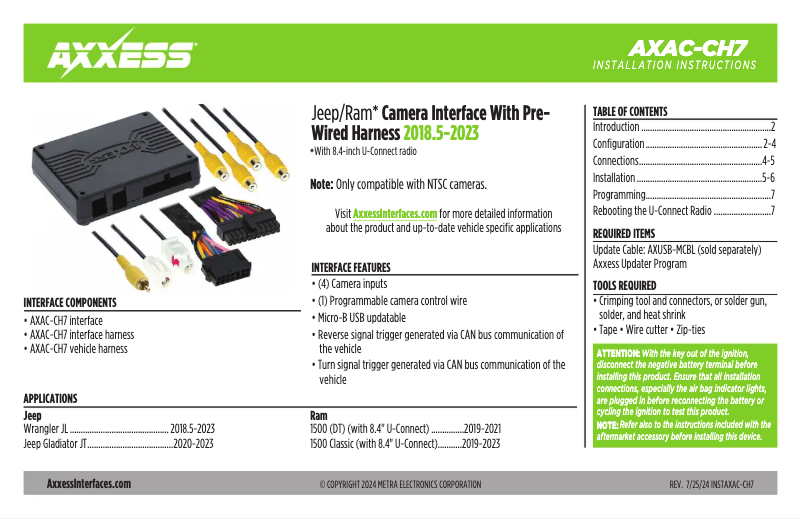 First page image of the manual for AXAC-CH7