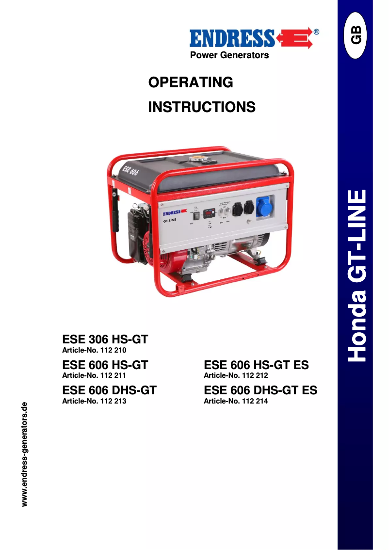 First page image of the manual for ESE 606 HS-GT