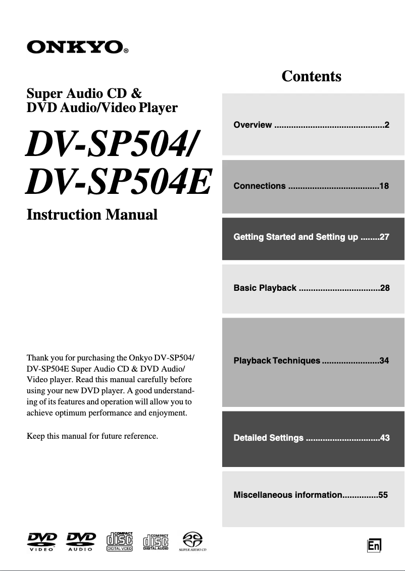 Page 1 of the manual User Manual Onkyo DV-SP504