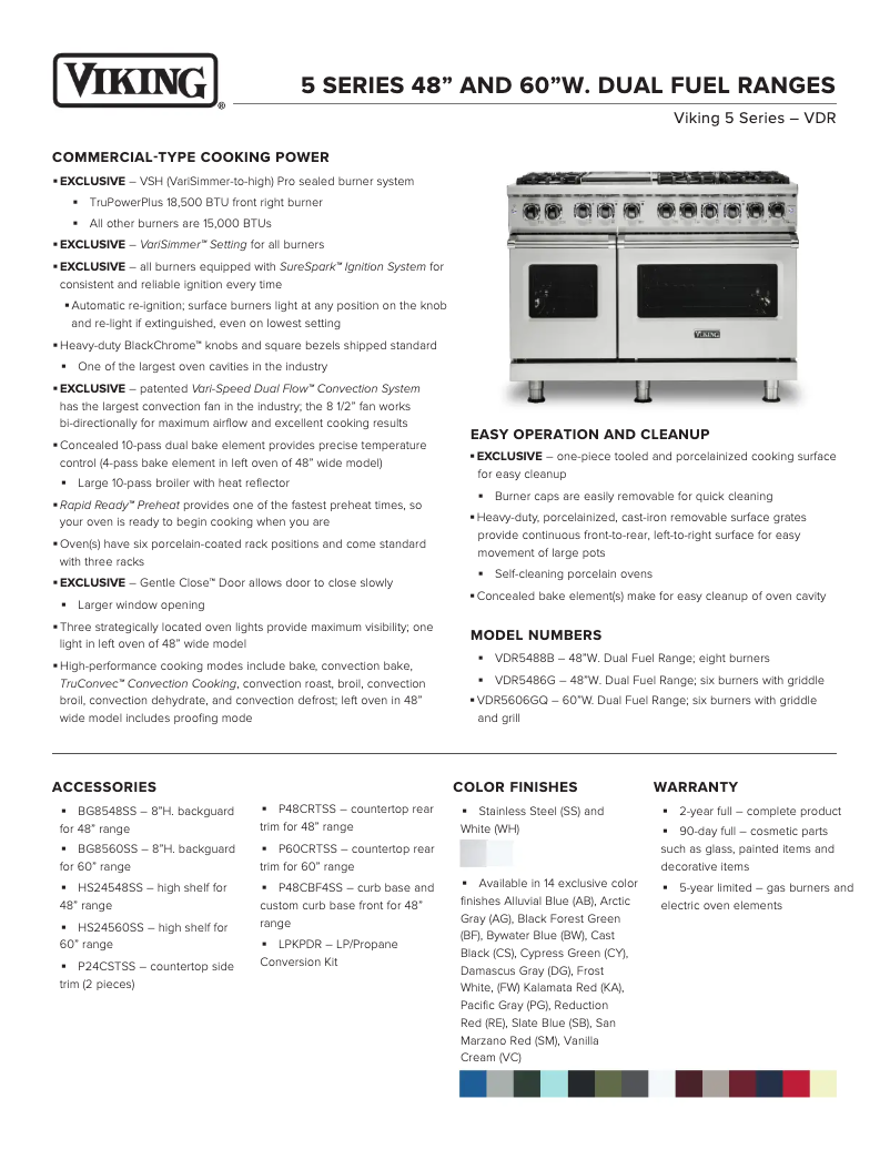 Page 1 of the manual Technical Sheet Viking VDR5486GCS