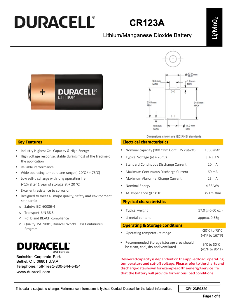 Page 1 of the manual User Manual Duracell CR123