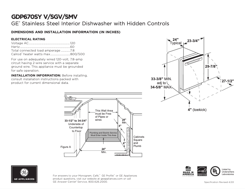 Page 1 of the manual Technical Sheet GE GDP670SYVFS
