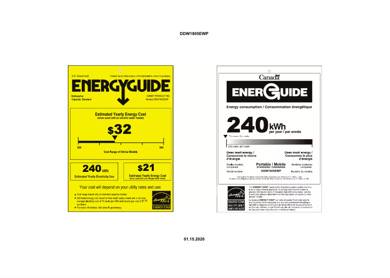 First page image of the manual for DDW1805EWP