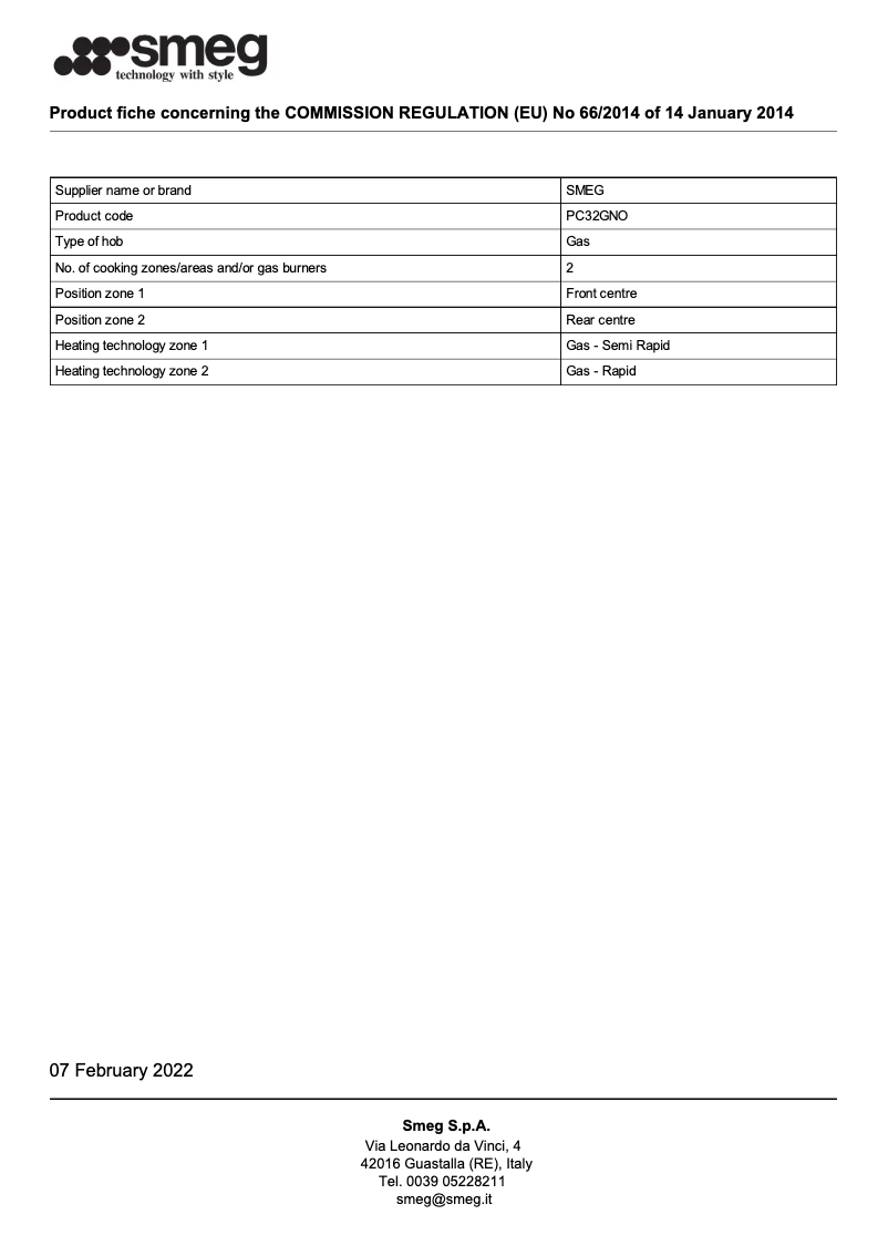 Page 1 of the manual Brochure Smeg PC32GNO