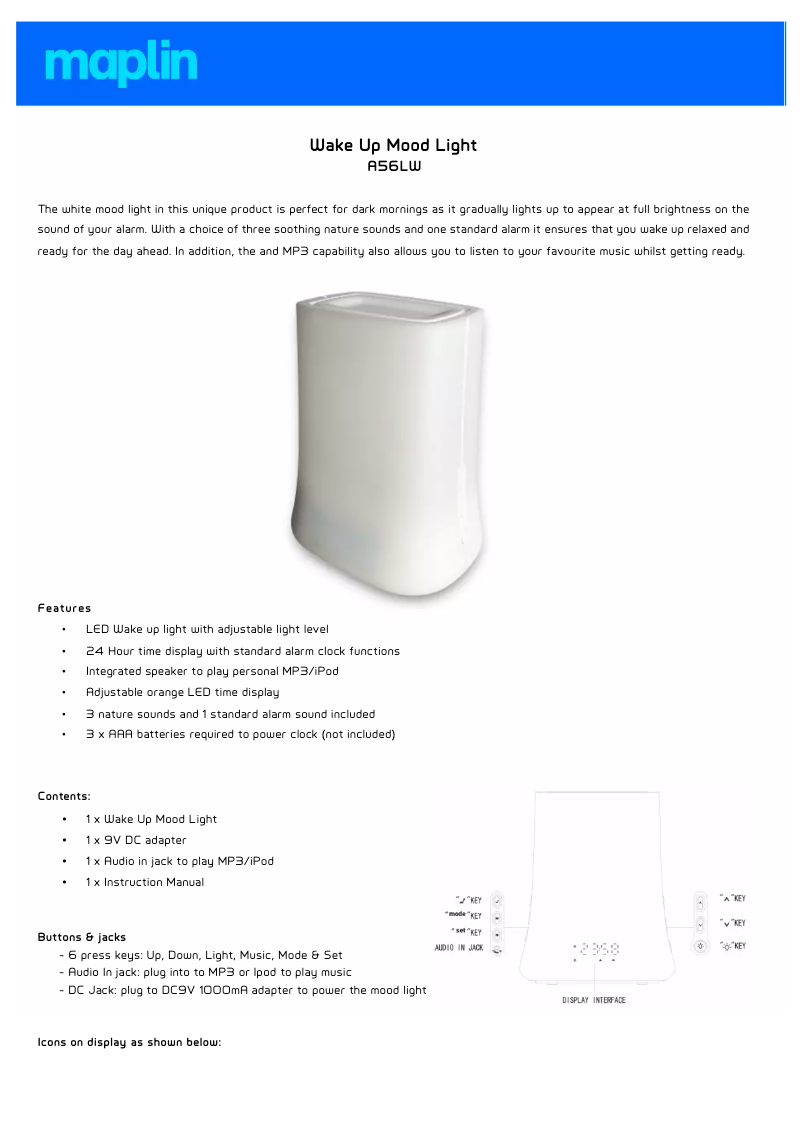 Page 1 of the manual User Manual Maplin A56LW