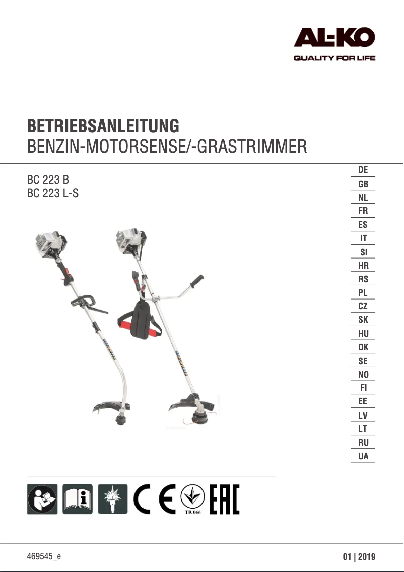 Page 1 of the manual User Manual AL-KO BC 223 L-S