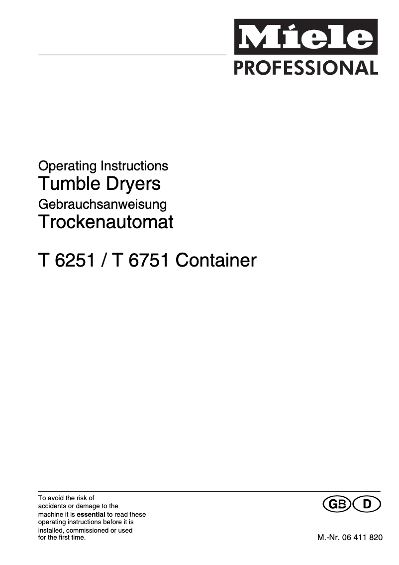 Page 1 of the manual User Manual Miele T 6751