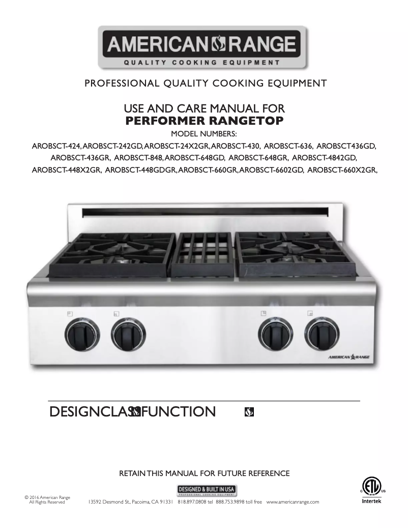 First page image of the manual for Performer AROBSCT-660GDGR