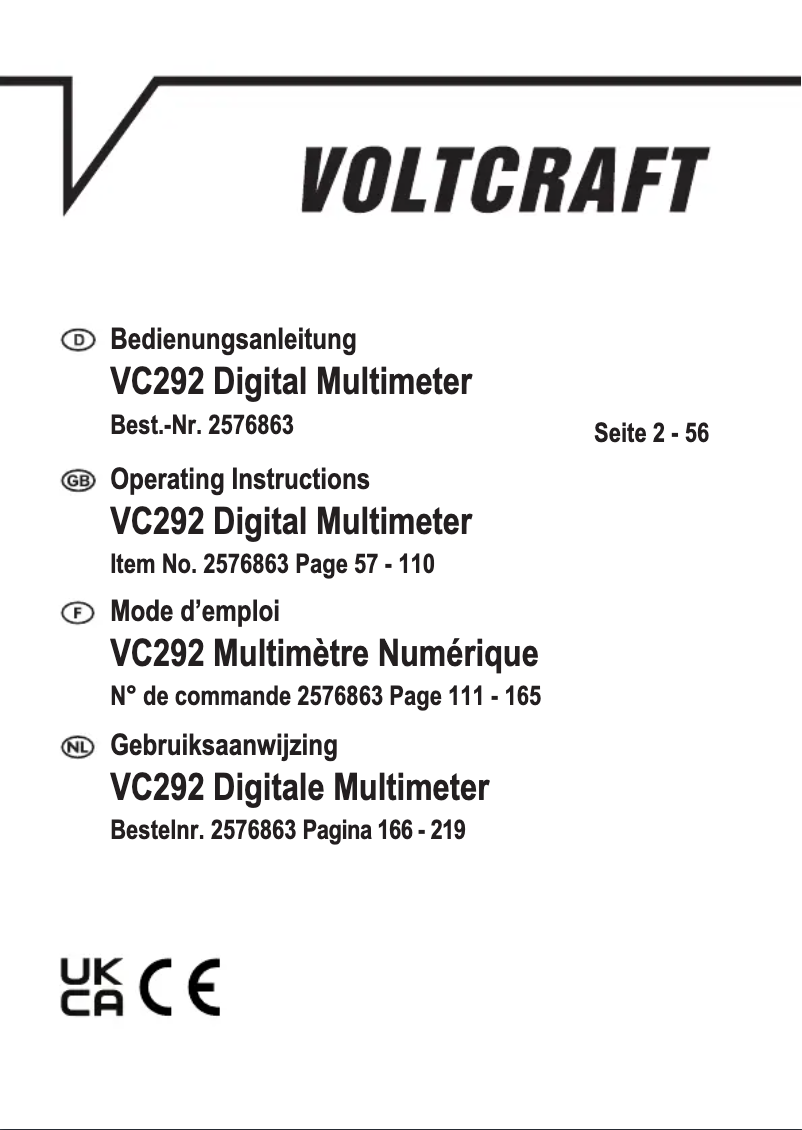 First page image of the manual for VC292
