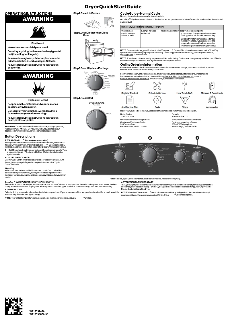 Page 1 of the manual Quick Start Guide Whirlpool WGD4950HW