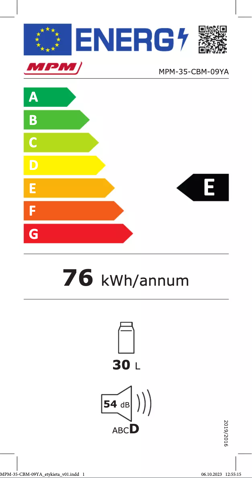 Page 1 of the manual Energy Label MPM MPM-35-CBM-09A
