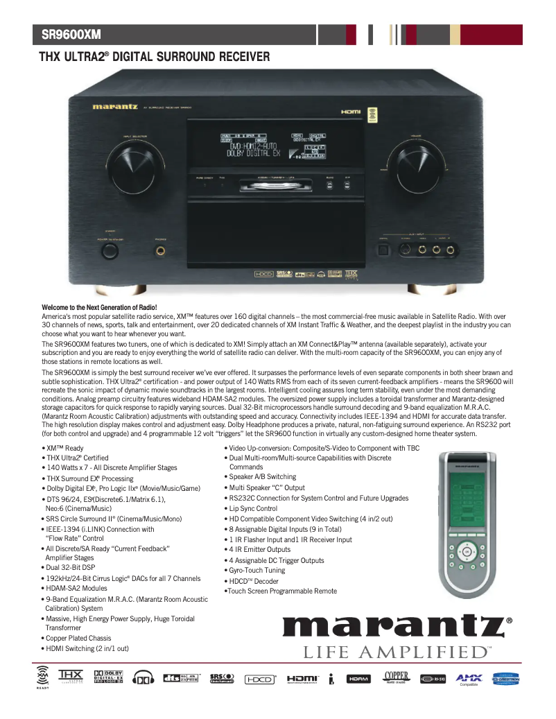 First page image of the manual for SR9600XM