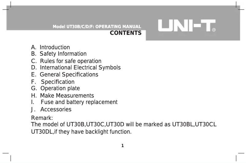 Page 1 of the manual User Manual Uni-T UT30D