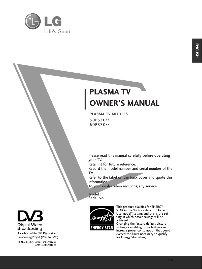 Page 1 of the manual User Manual LG 50PS70FD