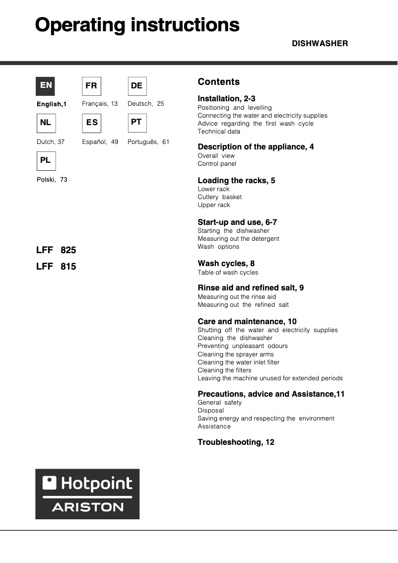 First page image of the manual for LFF 815 EU/HA.R
