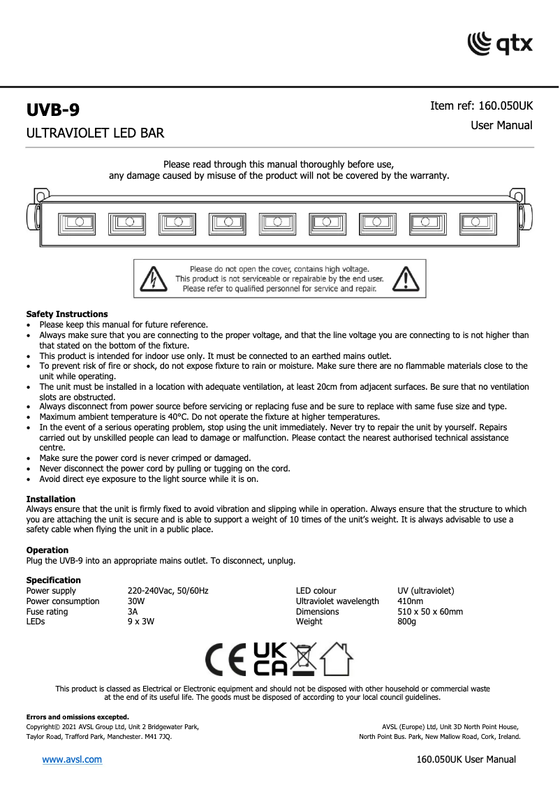 Page 1 of the manual User Manual Qtx UVB-9