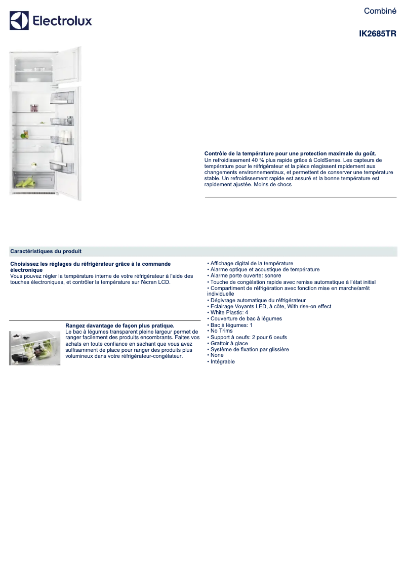 Page 1 of the manual Technical Sheet Electrolux IK2685TR