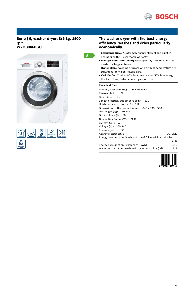 First page image of the manual for WVG30460GC