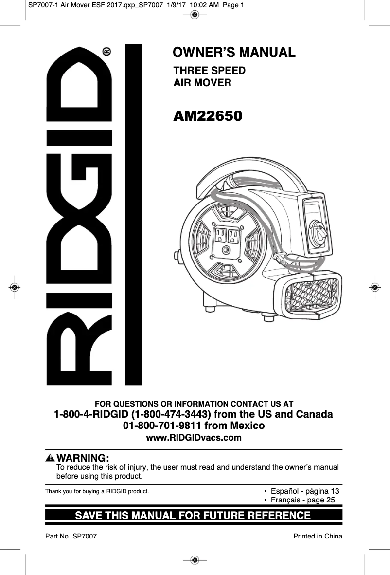 First page image of the manual for AM22650