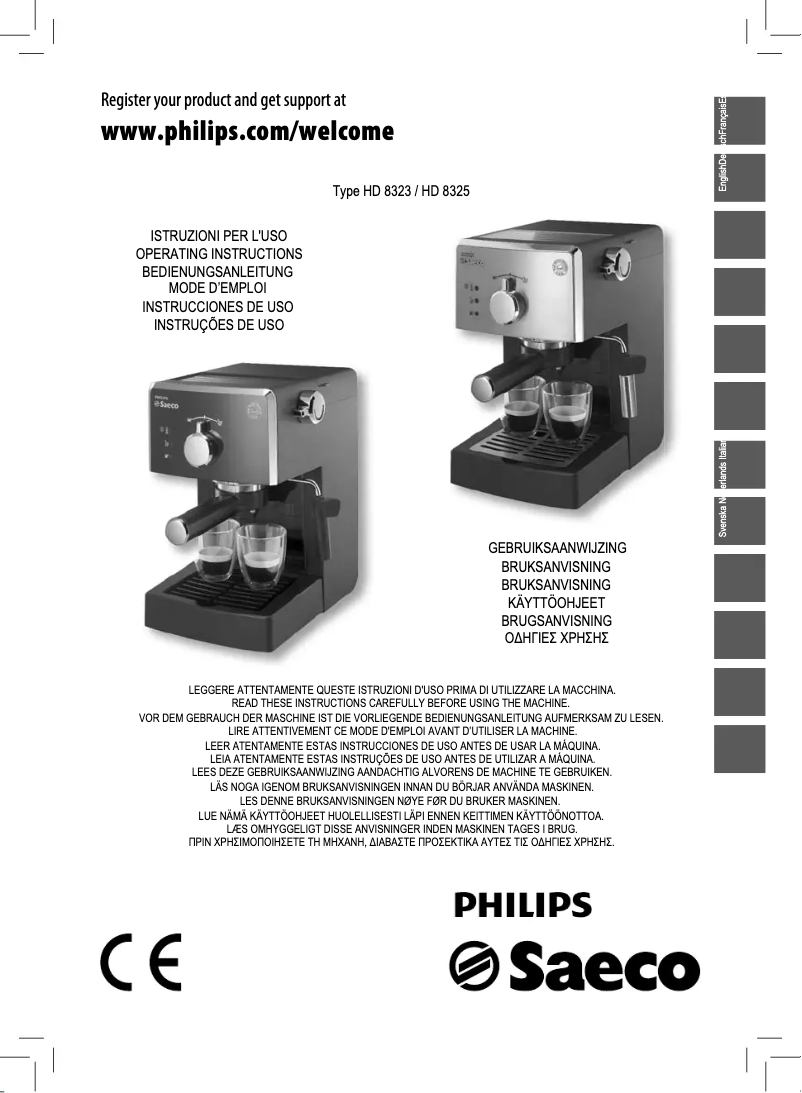 Page 1 of the manual User Manual Philips Saeco Poemia HD8321