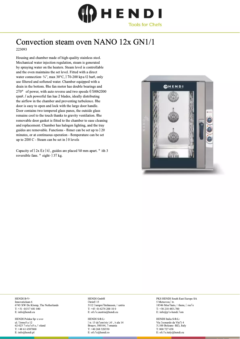 Page 1 of the manual Technical Sheet Hendi 223093